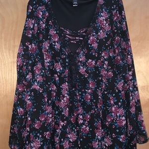 Torrid Floral Babydoll top with lace-up detail